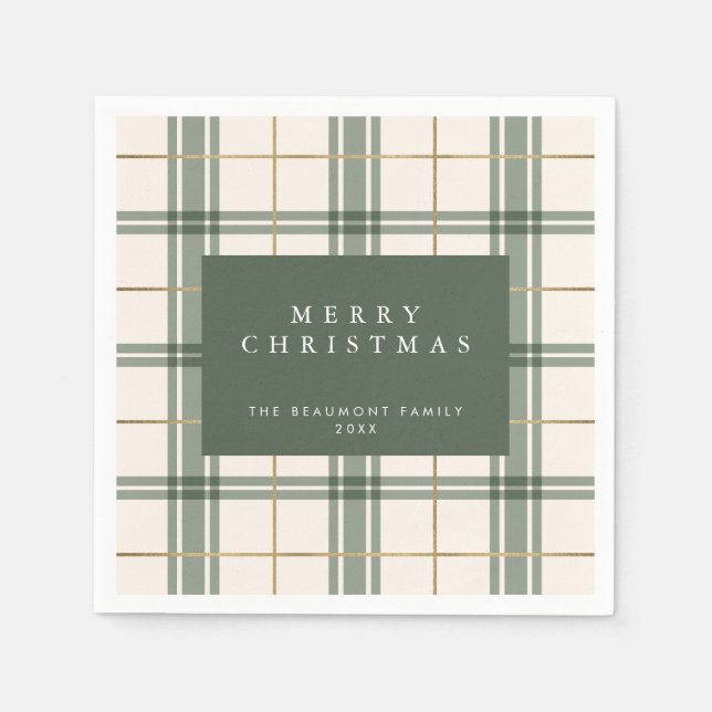 Guardanapo De Papel Green Plaid Christmas Paper Napkins (Frente)