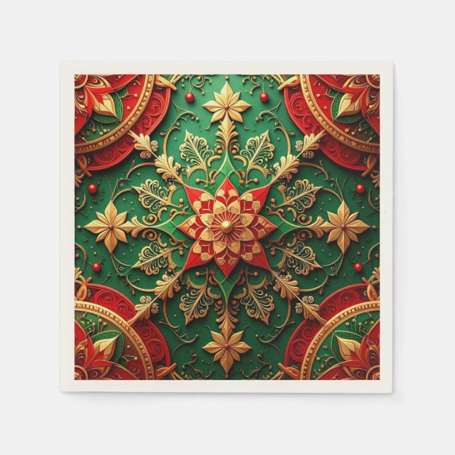 Guardanapo De Papel Green Red Decorative Holiday Napkin (Frente)