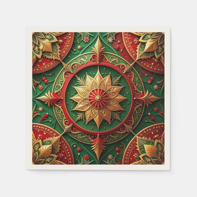 Guardanapo De Papel Green Red Decorative Holiday Napkin (Frente)