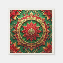 Green Red Decorative Holiday Napkin