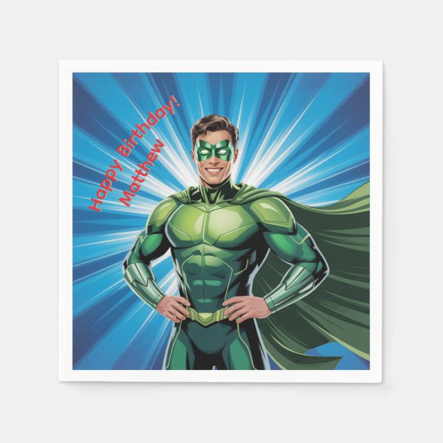 Guardanapo De Papel Green Superhero Boys Birthday Party (Frente)
