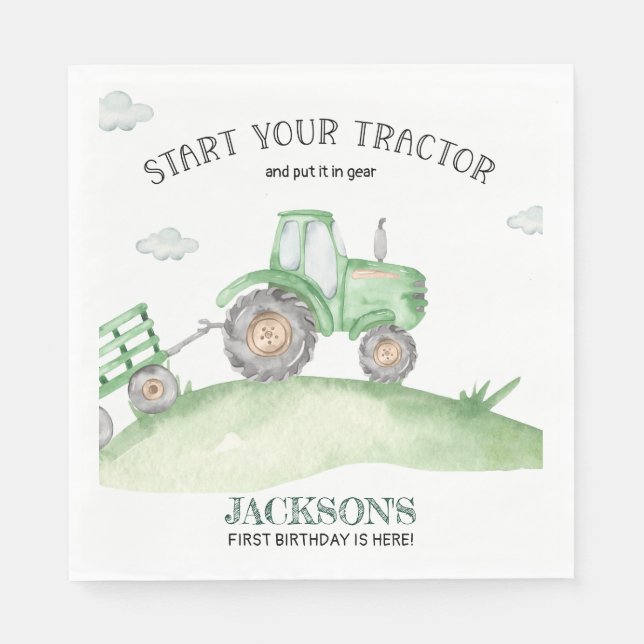 Guardanapo De Papel Green Tractor birthday napkins (Frente)
