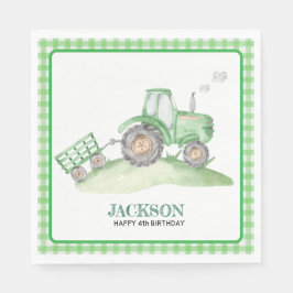 Guardanapo De Papel Green Tractor birthday napkins checkered gingham