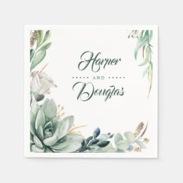 Guardanapo De Papel Greenerescência e Dourado Casamento Botânico Elega