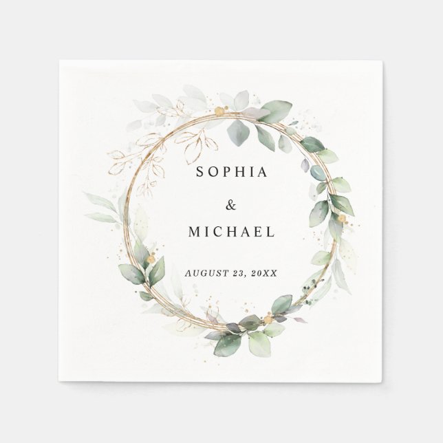 Guardanapo De Papel Greenery and Gold Wedding Napkins (Frente)