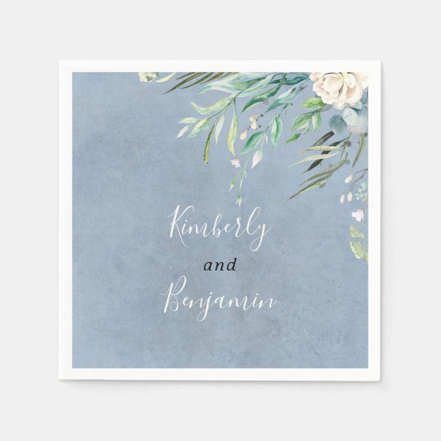 Guardanapo De Papel Greenery e Dusty Blue Wedding (Frente)
