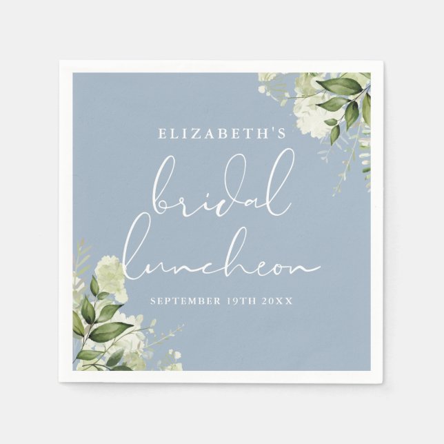 Guardanapo De Papel Greenery Floral Dusty Blue Bridal Luncheon (Frente)