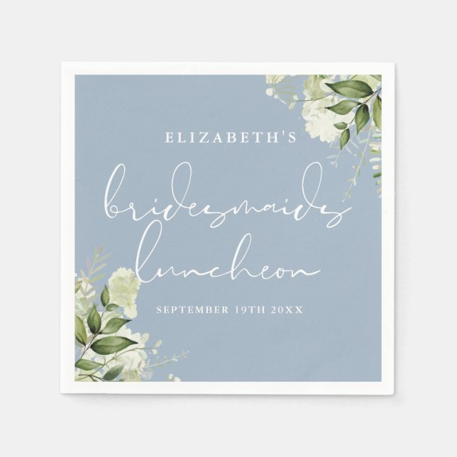Guardanapo De Papel Greenery Floral Dusty Blue Bridesmaids Luncheon (Frente)