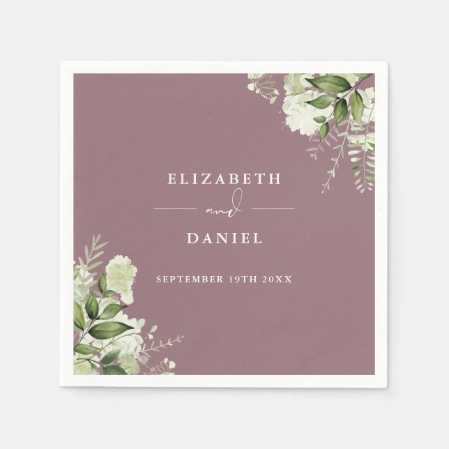 Guardanapo De Papel Greenery Floral Elegant Mauve Wedding (Frente)