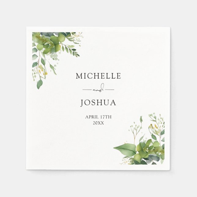 Guardanapo De Papel Greenery Floral Modern Elegant Wedding (Frente)