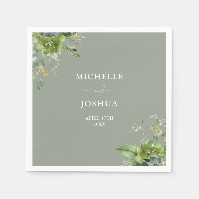 Guardanapo De Papel Greenery Floral Modern Sage Casamento Verde (Frente)
