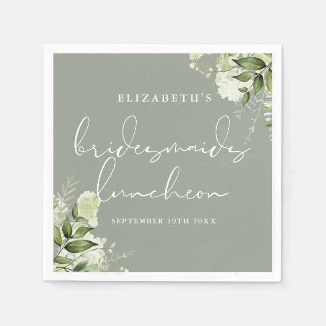 Guardanapo De Papel Greenery Floral Sage Green Bridesmaids Luncheon (Frente)