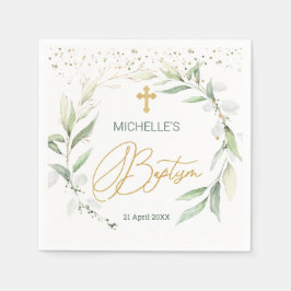 Guardanapo De Papel Greenery Foliage Cross Baptism