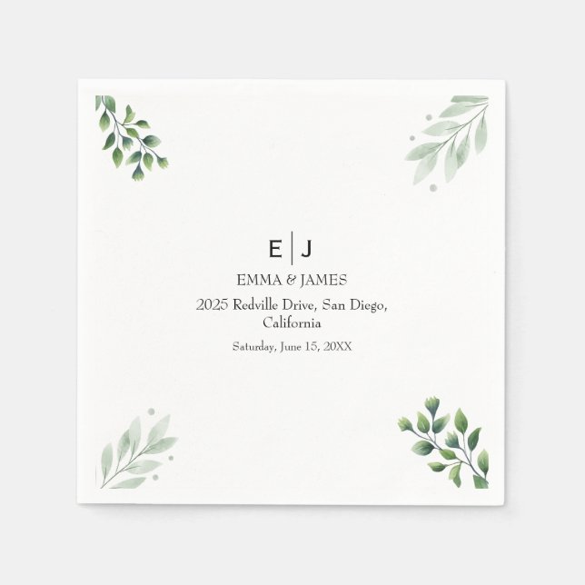 Guardanapo De Papel Greenery Minimal Casamento Chic Napkins (Frente)