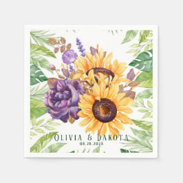 Guardanapo De Papel Greenery Sunflower e Purple Floral Wedes