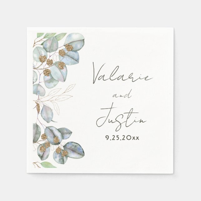 Guardanapo De Papel Greenery Watercolor Eucalyptus Wedding Napkins (Frente)