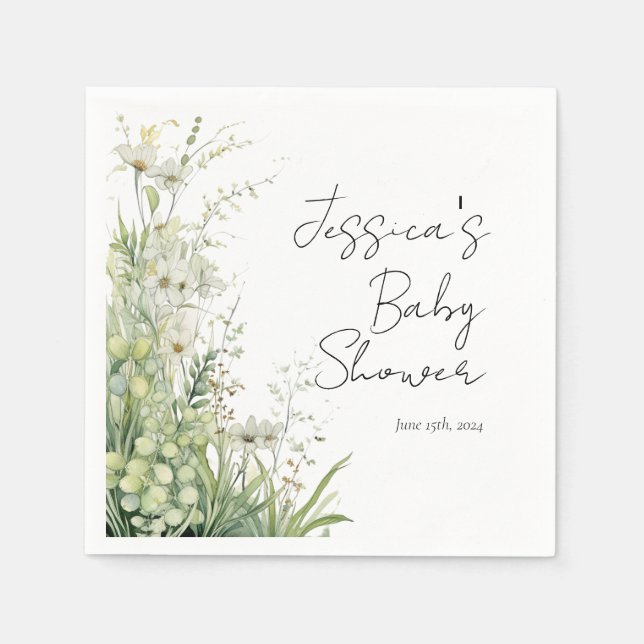 Guardanapo De Papel Greenery Wildflower Chá de fraldas Napkins (Frente)