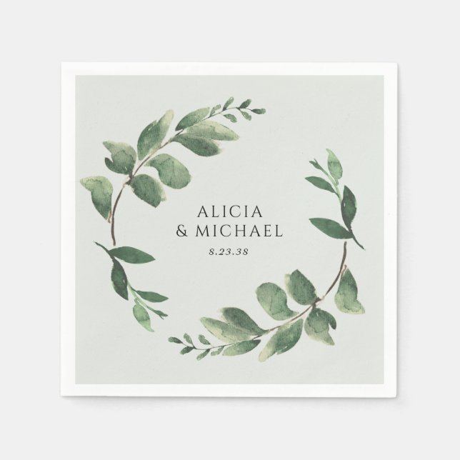 Guardanapo De Papel Greenery Wreath Sage Casamento Verde Napkins (Frente)