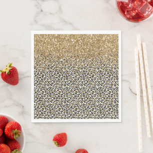 Guardanapo De Papel Grelha de Impressão do Leopardo Preto-Glam Dourado