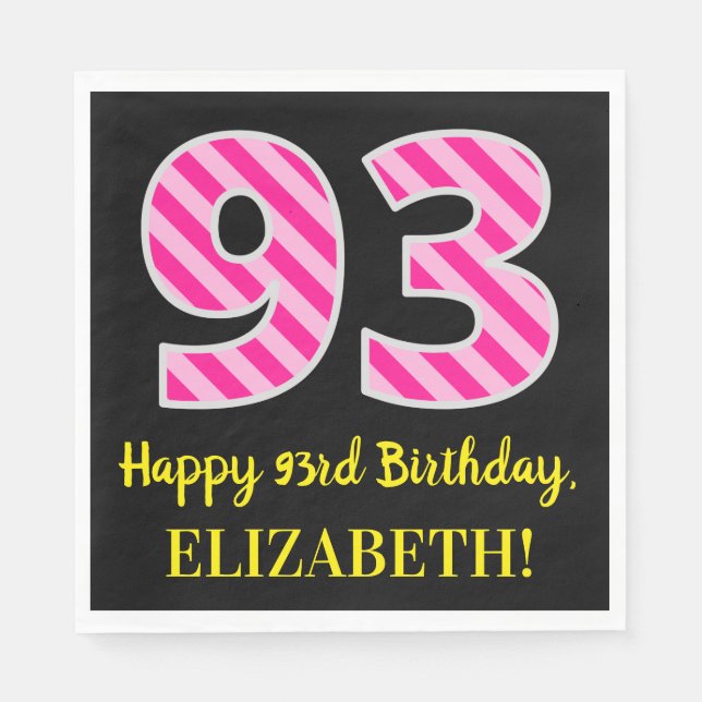 Guardanapo De Papel Greve Rosa Divertida "93"; Feliz 93.º Aniversário; (Frente)