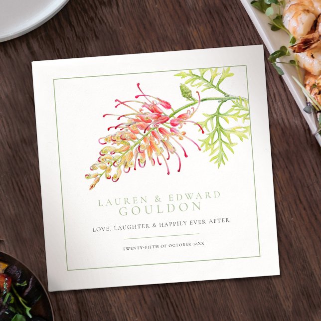 Guardanapo De Papel Grevillea flor aquarela casamento verde branco (Criador carregado)