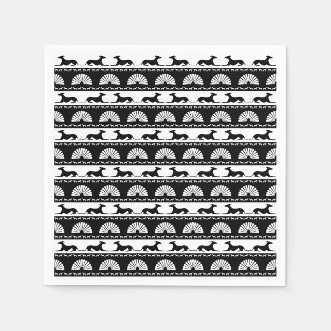 Guardanapo De Papel Greyhound Silhouettes Black White Art Deco (Frente)