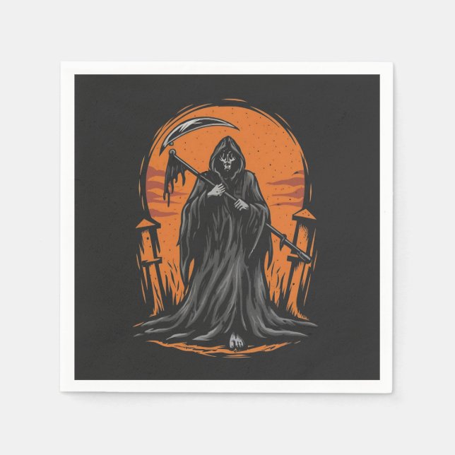 Guardanapo De Papel Grim Reaper Cartoon in Sunset Graveyard (Frente)