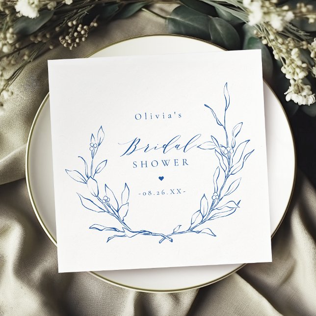 Guardanapo De Papel Grinalda botânica simples e elegante para chá de n (Blue simple elegant botanical wreath bridal shower napkins)