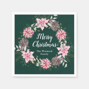 Guardanapo De Papel Grinalda de Natal Coroa de Poinsettia Rosa Feliz N