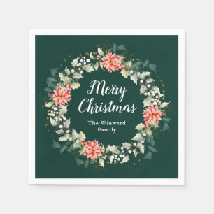Guardanapo De Papel Grinalda de Poinsettia Vermelha Feliz Natal