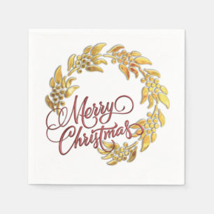 Guardanapo De Papel Grinalda Dourado do Feliz Natal vermelho
