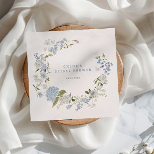 Guardanapo De Papel Grinalda Floral Azul Delicada para Chá de Noiva