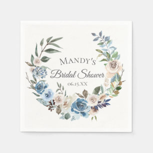 Guardanapo De Papel Grinalda floral neutra azul empoeirada