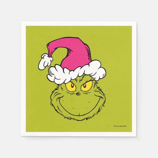 Guardanapo De Papel Grinch com Chapéu de Papai Noel Rosa (Frente)