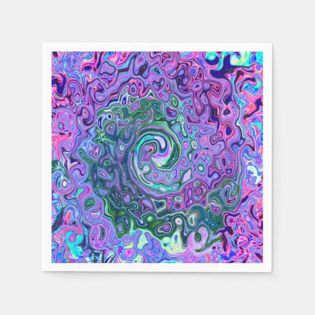 Guardanapo De Papel Groovy Abstrato Retro Redemoinho Verde e Roxo (Frente)