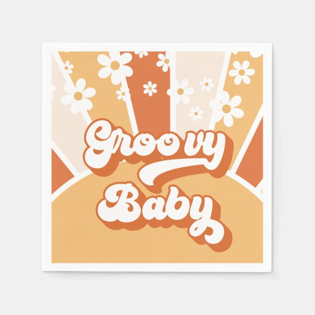 Guardanapo De Papel Groovy Baby Retro Sunshine Chá de fraldas (Frente)