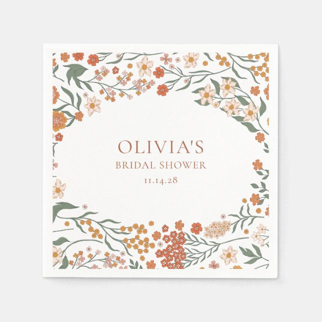 Guardanapo De Papel Groovy Boho Orange Wildflower Chá de panela Whimsy (Frente)