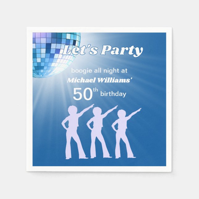 Guardanapo De Papel Groovy Disco Ball Blue Mans 50th Birthday (Frente)