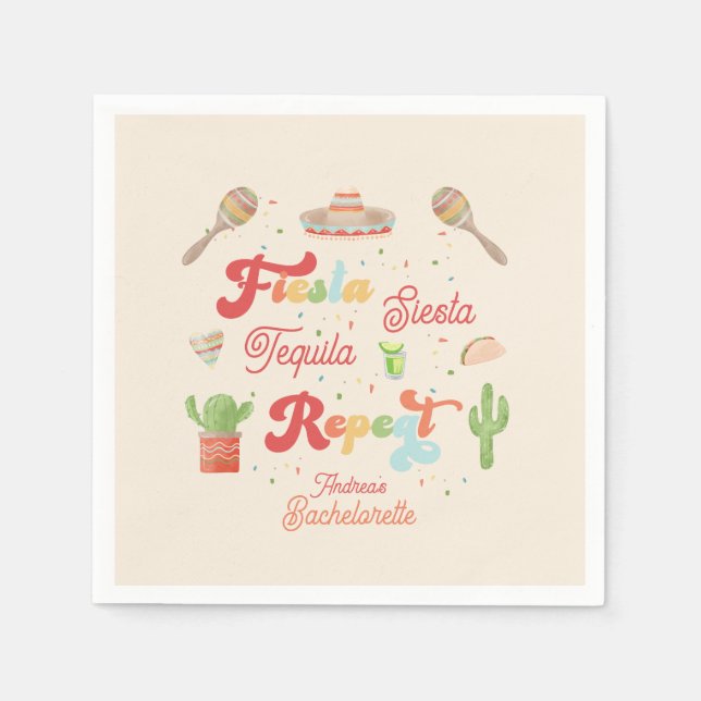Guardanapo De Papel Groovy Fiesta Siesta Tequila Repeat Bachelorette (Frente)