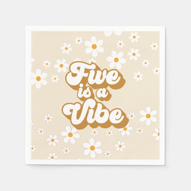 Guardanapo De Papel Groovy Five é um Vibe Retro Daisy Aniversário de 5 (Frente)