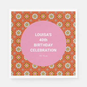 Guardanapo De Papel Groovy Floral Laranja e Rosa 40º Aniversário Perso