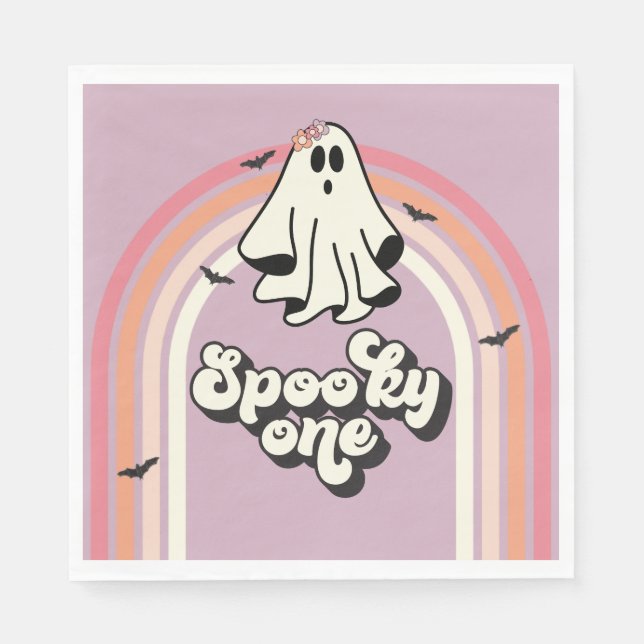 Guardanapo De Papel Groovy Ghost retro Halloween Spooky Um Aniversário (Frente)