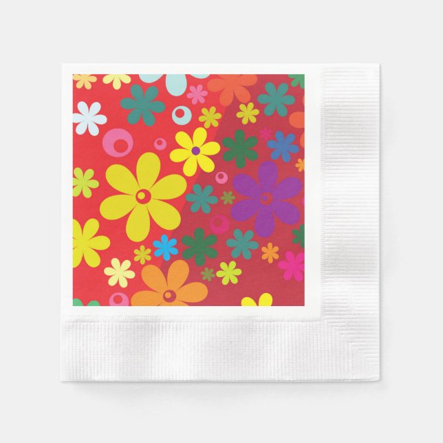 Guardanapo De Papel Groovy Hippie Colorful Flowers Love (Frente)
