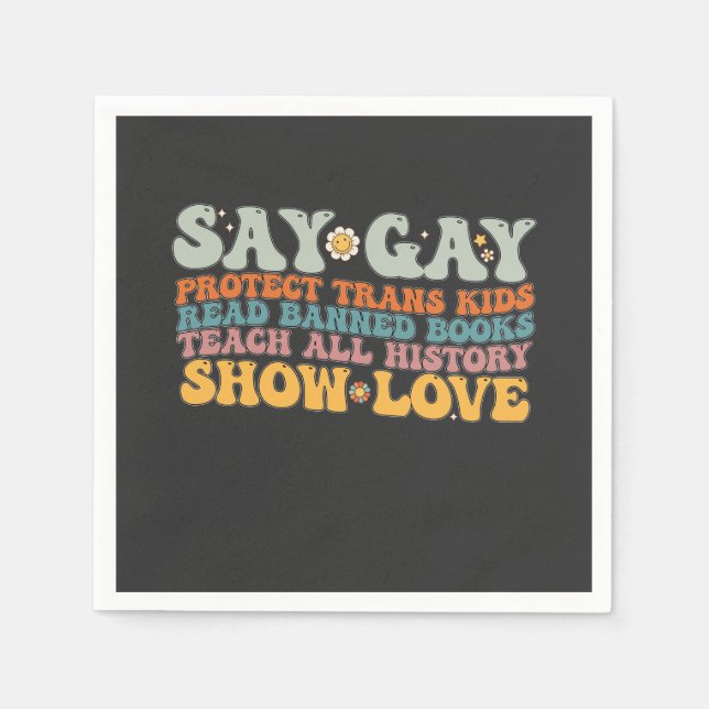 Guardanapo De Papel Groovy LGBT Say Gay Protect Kids Trans Leia Livros (Frente)