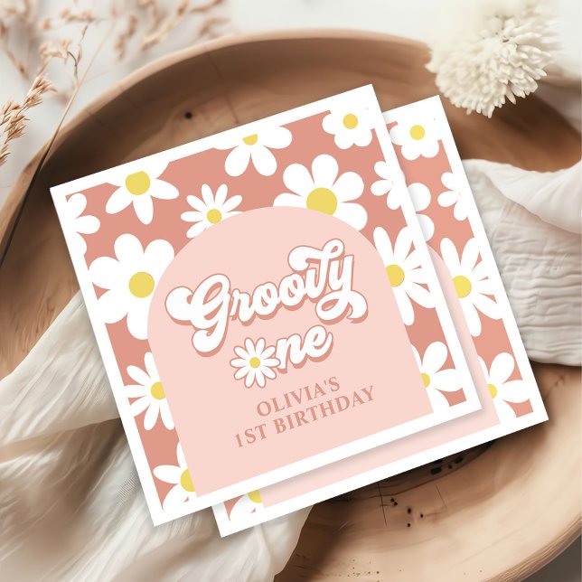 Guardanapo De Papel Groovy One Boho Retro Daisy Party - primeiro anive (Criador carregado)