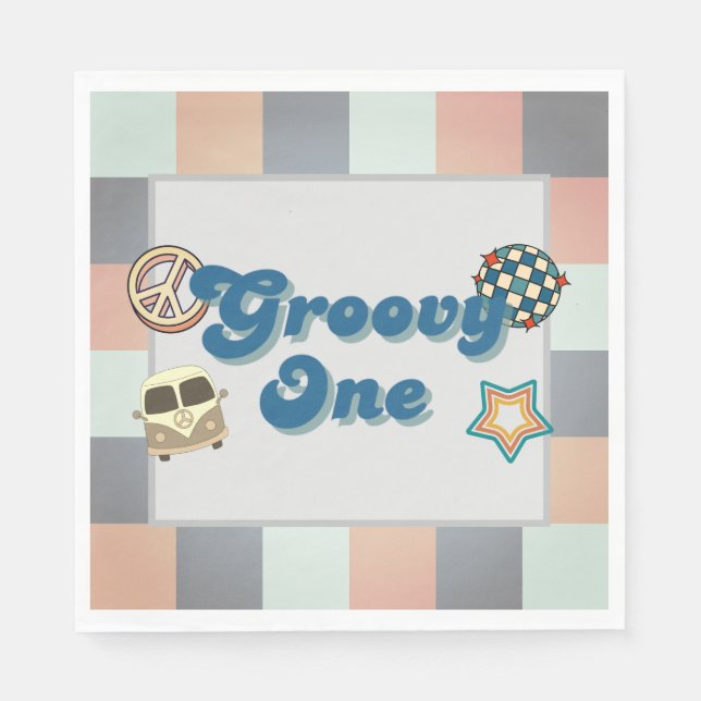 Guardanapo De Papel Groovy One Boys Birthday Paper Napkin (Frente)