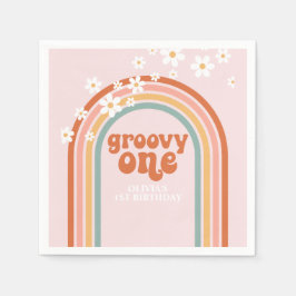Guardanapo De Papel Groovy One margarida boho floral arco-íris 1º aniv
