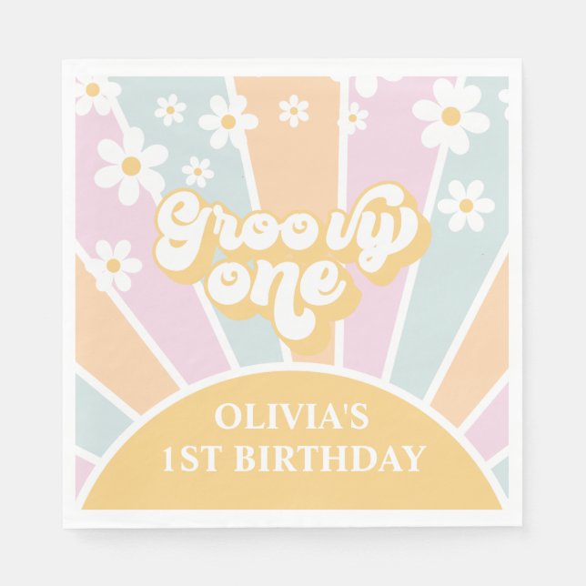 Guardanapo De Papel Groovy One pastel retro Sunshine margarida boho (Frente)