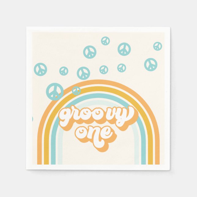Guardanapo De Papel Groovy One Retro Boy 1º Aniversário (Frente)