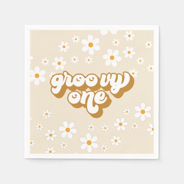 Guardanapo De Papel Groovy One Retro Daisy 1º Aniversário (Frente)
